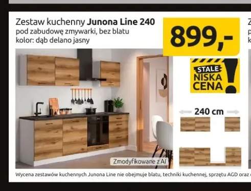 Zestaw kuchenny Junona Line 240 pod zabudowę zmywarki bez blatu dąb delano jasny